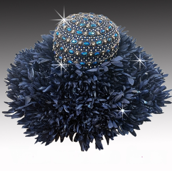 Avant Garde Extravagant Feathers Jewels Masterpiece Navy Showstopper Hat - Picture 2 of 4
